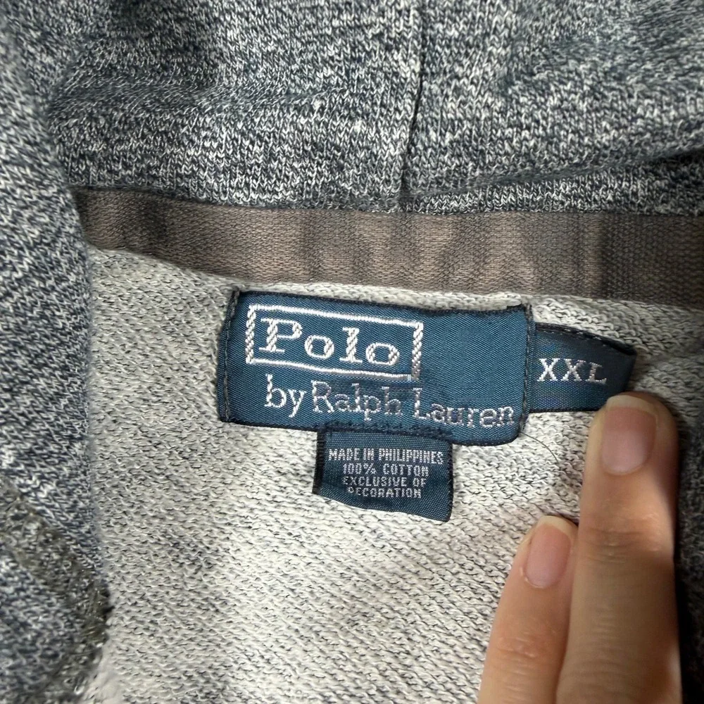 Vintage Polo Ralph Lauren Full Zip Hoodie Mens XXL Gray Heathered Cotton Pony